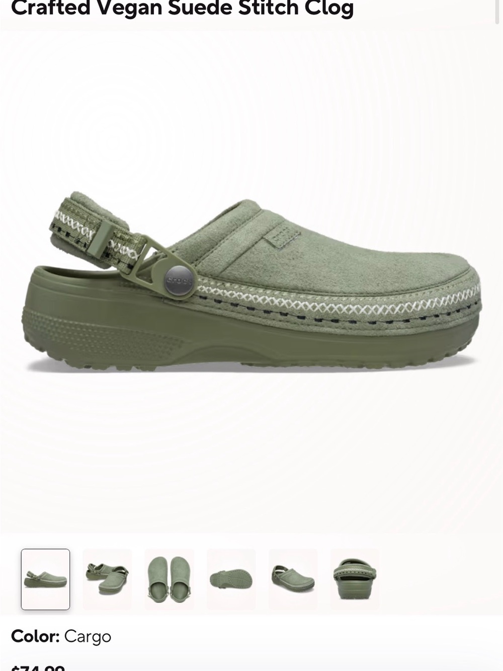 CROCS women’s Crafted Vegan Suede Clog in Cargo Green